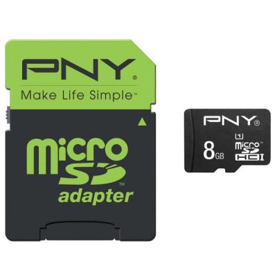 image PNY Carte mémoire MicroSDHC Performance 8 Go + adaptateur SD(Classe 10, 50Mo/s)