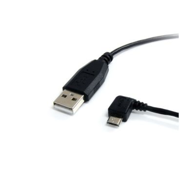 image Câble USB 2.0 A vers Micro B coudé gauche de 90 cm - Cordon USB A vers USB Micro B à angle gauche de 0,9 m - M/M - Noir
