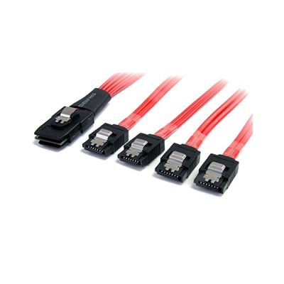 image STARTECH Câble Mini SAS SFF-8087 vers 4 SATA avec verrouillage - 50 cm - SFF-8087 Mâle SAS - Mâle SATA - Rouge