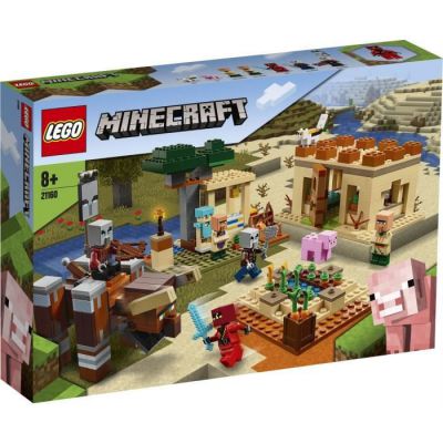 image LEGO Minecraft L'attaque des illageois, Ensemble de construction avec Ravager et Kai, Jouets d'aventure pour enfants, 105 pièces, 21160