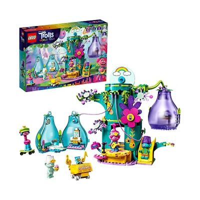 LEGO Trolls World Tour, La fête au village pop abane dans les arbres, Ensemble de construction avec 2 capsules, Jouets de voyage portables, 940 pièces, 41255