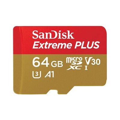 image Carte Mémoire MicroSDXC SanDisk Extreme PLUS 64 Go + Adaptateur SD jusqu'à 100 Mo/s, Classe 10, U3, V30, A1