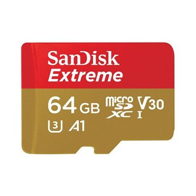 image SANDISK - 64 Go Carte microSD Extreme avec Adaptateur SD | Idéal pour les Caméras d'Action & Drones | Design Durable | Incl. Logiciel de Récupération Facile Des Fichiers - RescuePRO Deluxe