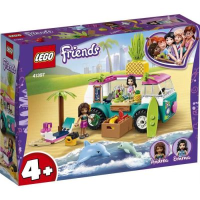 image LEGO Friends 4+, Le camion à jus, Ensemble de Jeu avec Emma, 2 dauphins et scène de plage, pour les enfants d'âge préscolaire de 4 ans et plus, 67 pièces, 41397