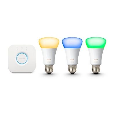 image Philips Hue Kit de Démarrage White And Color Ambiance avec 3 X E27 10 W [Pont Inclus], Un Kit de Lampes Connectées - Ampoules à Variation de Couleurs - Fonctionne avec Alexa