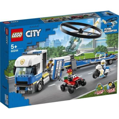 image LEGO City, Le transport de l'hélicoptère de la police avec un quad tout-terrain, une moto et un camion à remorque, 257 pièces, 60244