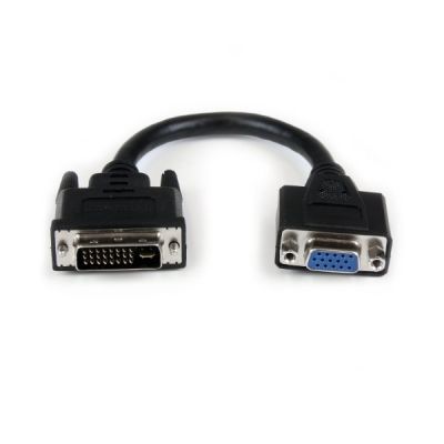 image Câble adaptateur DVI vers VGA de 20cm - M/F - Noir - Convertisseur DVI-I vers HD15 de 20 cm - M/F - DVIVGAMF8IN