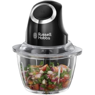 image Russell Hobbs Mini Hachoir Electrique [Facile à Utiliser] Noir mat (500ml,Fonction 1 bouton, Blender universel Légumes fruits & viandes, Bol en verre 1 L, 200W, Lames Acier Inox Amovibles) 24662-56