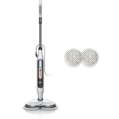 image Shark Steam Mop, balai automatique à vapeur et à récurer, 2 tampons rotatifs, 3 réglages vapeur, assainit, élimine taches et saleté, utilisation sur tous les sols durs scellés, blanc et gris S8201EU