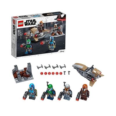 LEGO Star Wars, Coffret de bataille Mandalorien 4 avec 4 figurines, un speeder bike et un fort miniature, 120 pièces, 75267