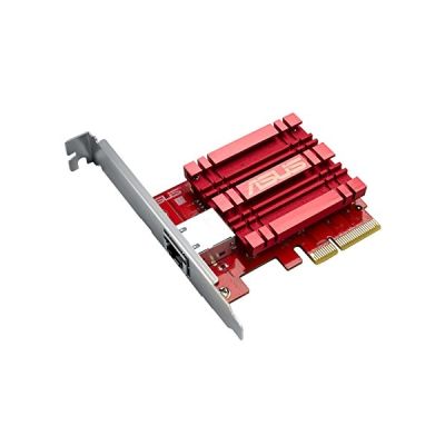 Asus Xg-c100c Carte Réseau Pci Express et hernet 10 Gigabit Pour Des Transferts de Données Jusqu'à 10 Fois Plus Rapide , Rouge/Argent