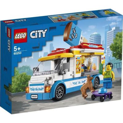 image LEGO City Super véhicules, Le camion de la marchande de glacesavec un client en skateboard, Une figurine de chien, pour enfants de 5 ans et plus, 136 pièces, 60253