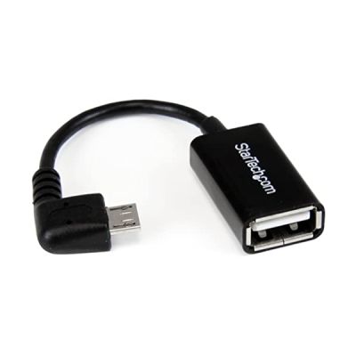 Adaptateur Micro USB coudé droit vers USB Host OTG - Câble Micro USB à angle droit vers USB Host OTG de 12 cm - M/F - UUSBOTGRA