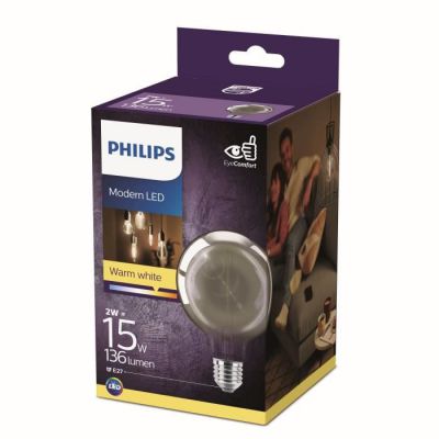 image Philips LEDclassic Smoky 15 W, E27, blanc chaud (2000 Kelvin), 136 lumens, lampe décorative LED, verre, 2 W, teinte grise