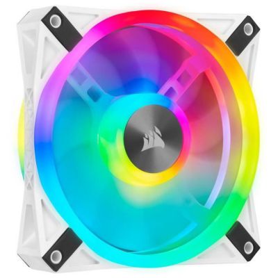 image Corsair iCUE QL120 RGB, Ventilateur LED RGB PWM 120 mm (34 LED RGB Paramétrables Individuellement, Allant jusqu’à 1 500 TR/Min, Faible Bruit) Simple Pack - Blanc