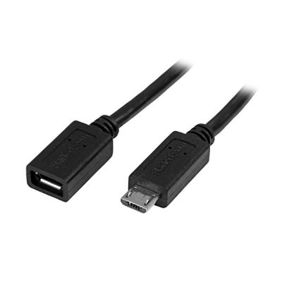 StarTech Câble d'extension Micro USB - Rallonge USB Micro B vers Micro B - Prolongateur Micro USB - M/F - 50 cm - Noir