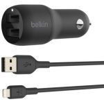 image produit Belkin Chargeur de voiture 2 ports USB Boost Charge 24 W avec câble Lightning (certifié Apple MFi)