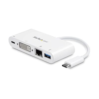 image STARTECH Adaptateur multiport USB-C - Power Delivery (USB PD) - USB C vers USB 3.0 / DVI / GbE - Hub USB Type-C - 2 x Ports USB