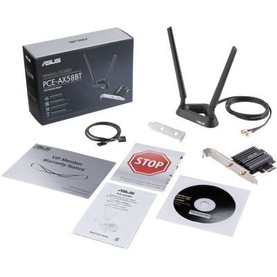 image Asus PCE-AX58BT Carte Réseau Wi-Fi 6 PCIe 160 MHz avec Bluetooth 5.0 (Ofdma, MU-MIMO, sécurité Wpa3, Adaptateur Profil Bas, Base Extensible d'antennes