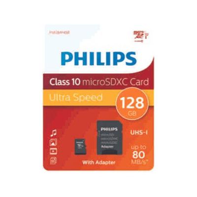 image Philips Carte mémoire microSDHC 128 Go avec Adaptateur SD (80 Mo/s, UHS-I)