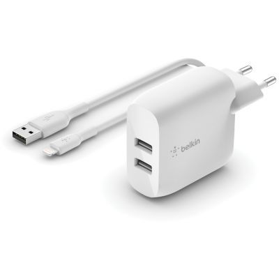 image Belkin Chargeur secteur 2 ports USB-A Boost Charge 24 W avec câble USB-A vers Lightning