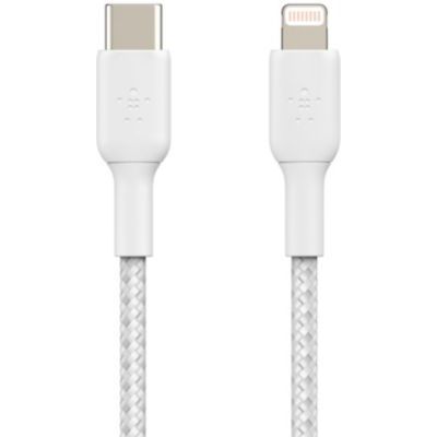 image Belkin Câble USB-C vers Lightning à gaine tressée (certifié Apple MFi, 2 m, blanc)