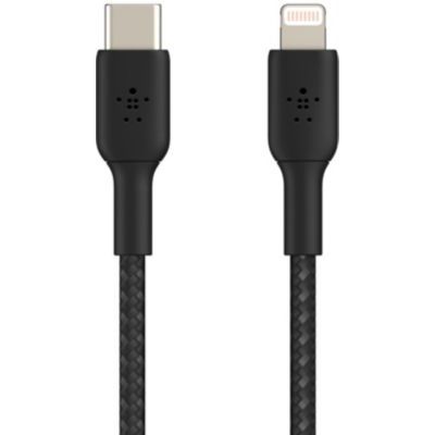 image Belkin Câble USB-C vers Lightning à gaine tressée (certifié Apple MFi, 2 m, noir)