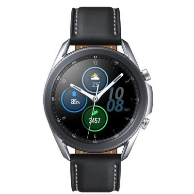 image Samsung Galaxy Watch3 Montre connectée Bluetooth, boîtier 45 mm, bracelet en cuir, bracelet en cuir, capteur de chute, suivi de sport, 53,8 g, batterie 340 mAh, IP68, Mystic Silver [version italienne]
