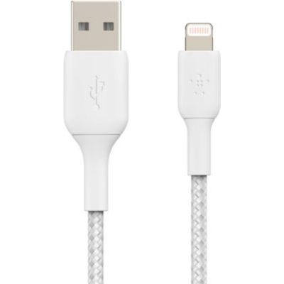 image Belkin Câble Lightning à Gaine Tressée (Lightning vers USB pour iPhone, Ipad, Certifié Apple MFI) - 1 m, Blanc