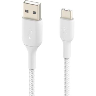 image Belkin Câble USB-C à Gaine Tressée (Câble de Recharge Boost Charge USB-C vers USB, 1 m, Blanc)