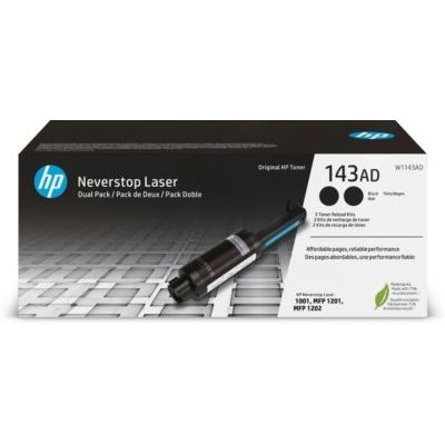 HP 143AD Pack de 2 Kits de Recharge de Toner Noir Neverstop Authentique (W1143AD) pour HP Neverstop Laser 1001nw / 1201n / 1201nw