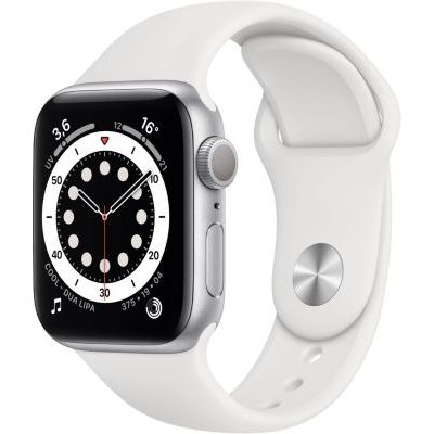 image Apple Watch Series 6 (GPS, 40 mm) Boîtier en aluminium argent, Bracelet Sport blanc