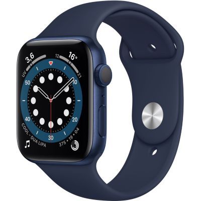 image Apple Watch Series 6 (GPS, 44 mm) Boîtier en aluminium bleu, Bracelet Sport marine intense