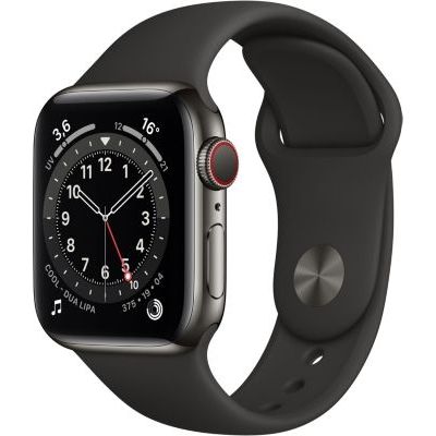 image Apple Watch Series 6 (GPS + Cellular, 40 mm) Boîtier en acier inoxydable graphite, Bracelet Sport noir