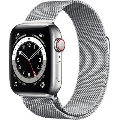 image Apple Watch Series 6 (GPS + Cellular, 40 mm) Boîtier en acier inoxydable argent, Bracelet Milanais argent