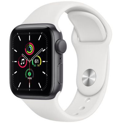 image Apple Watch SE (GPS, 44 mm) Boîtier en aluminium argent, Bracelet Sport blanc