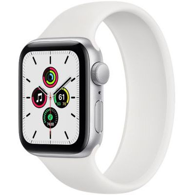 image Apple Watch SE (GPS + Cellular, 40 mm) Boîtier en aluminium argent, Bracelet Sport blanc