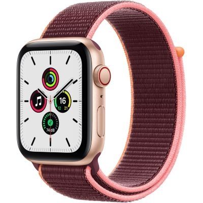 image Apple Watch SE (GPS + Cellular, 44 mm) Boîtier en aluminium or, Boucle Sport prune