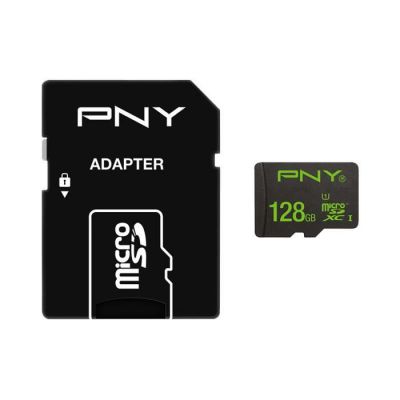 image PNY Carte Mémoire MicroSDXC 128 Go + Adapteur SD (100Mo/s, Classe 10 UHS-1 U1 ) - SDU128HIGPER-1-EF 