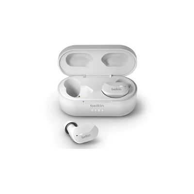 Belkin Écouteurs True Wireless SoundForm (écouteurs Bluetooth, contrôle tactile, étui de recharge, 24 heures d’écoute, isolation du bruit, résistants à l’eau) - blanc