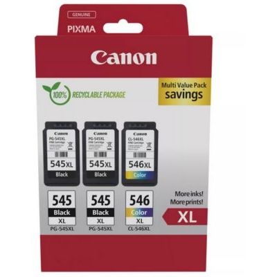 image Canon PG-545XL / CL-546XL Lot de 2 Cartouches d'encre Authentiques à Haut rendement (Couleur et Noir) - Comprend 50 Feuilles de Papier Photo 10 x 15 cm - Carton de sécurité
