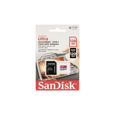 image SanDisk Carte Mémoire microSDXC Ultra 128 Go + Adaptateur SD (120Mo/S, Classe 10, U1, homologuée A1)