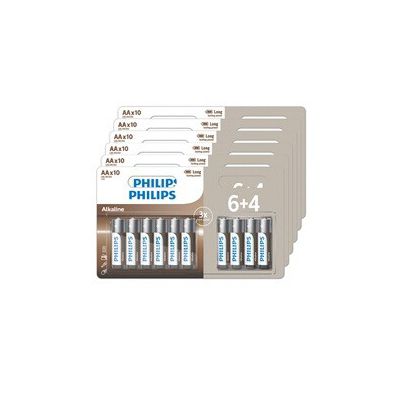 image Piles Philips LOT DE 60 PILES AA (6 PACKS DE 6+4)