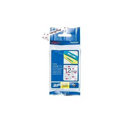 image Brother TZe-MPPH31 | Ruban original Laminé à Motif | 12 mm | Noir sur Motifs Cœurs Rose | 4M