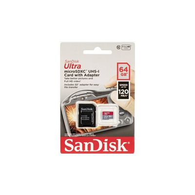 image SanDisk Carte Mémoire microSDXC Ultra 64 Go + Adaptateur SD (120Mo/s, Classe 10, U1, homologuée A1)