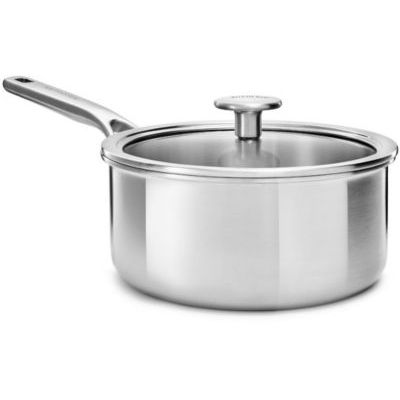 KitchenAid MultiPly 3PLY Cocotte en Acier Inoxydable Sans PFAS avec Couvercle en Verre, 18 cm/2,13 L, Triply, Multiclad, Induction, Va au four jusqu'à 220°C, Lave-Vaisselle, Argent