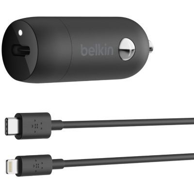 image Belkin Chargeur rapide de Voiture 20 W USB-C avec Câble USB-C vers Lightning de 1,2 m (Certifié Apple MFI) - Noir