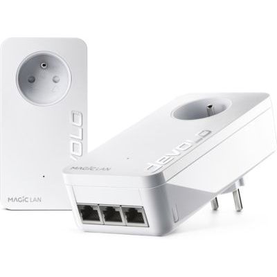 image Devolo Magic 2 LAN Triple : Starter Kit CPL, 3 ports Ethernet, idéal pour TV connectée, PC et console de jeux, prises françaises