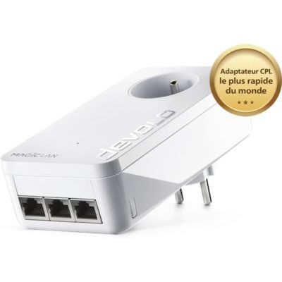 image Devolo Magic 2 LAN Triple : Adaptateur CPL avec 3 ports Ethernet, idéal pour TV connectée, PC et console de jeux