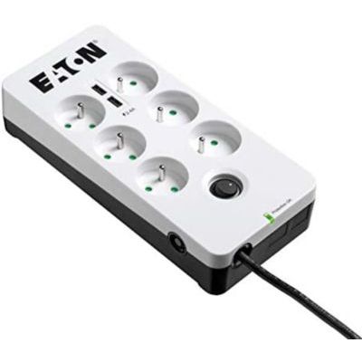 image Eaton Multiprise/Parafoudre - Eaton Protection Box 6 USB FR - PB6UF - 6 prises FR + 2 ports USB - Blanc & Noir